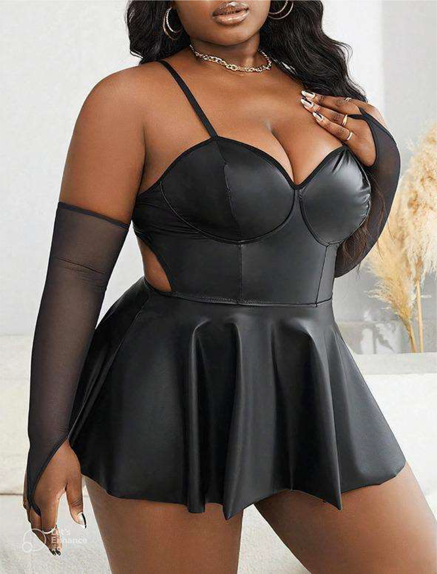 VOUX Siyah Fantazi Büyük Beden Deri Kostüm