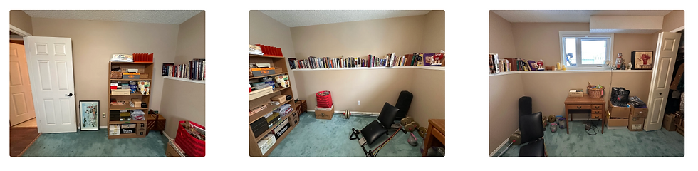Three thumbnail photos of the same room after being organized by Sort & Simple