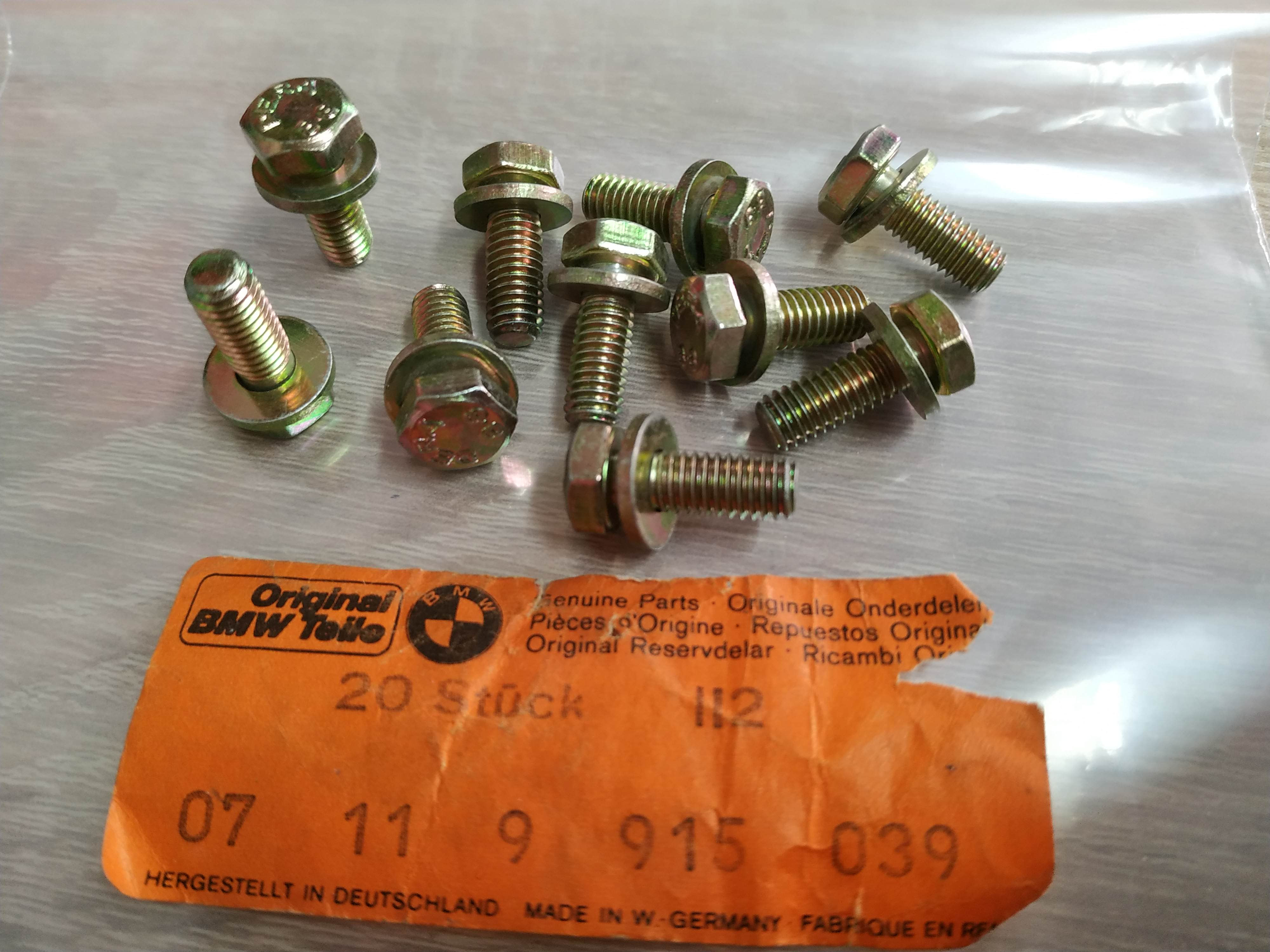 BMW E10-E30-E12-E28-NK-E21 oil pan hex bolts(10) !NEW! !GENUINE! 07119915039