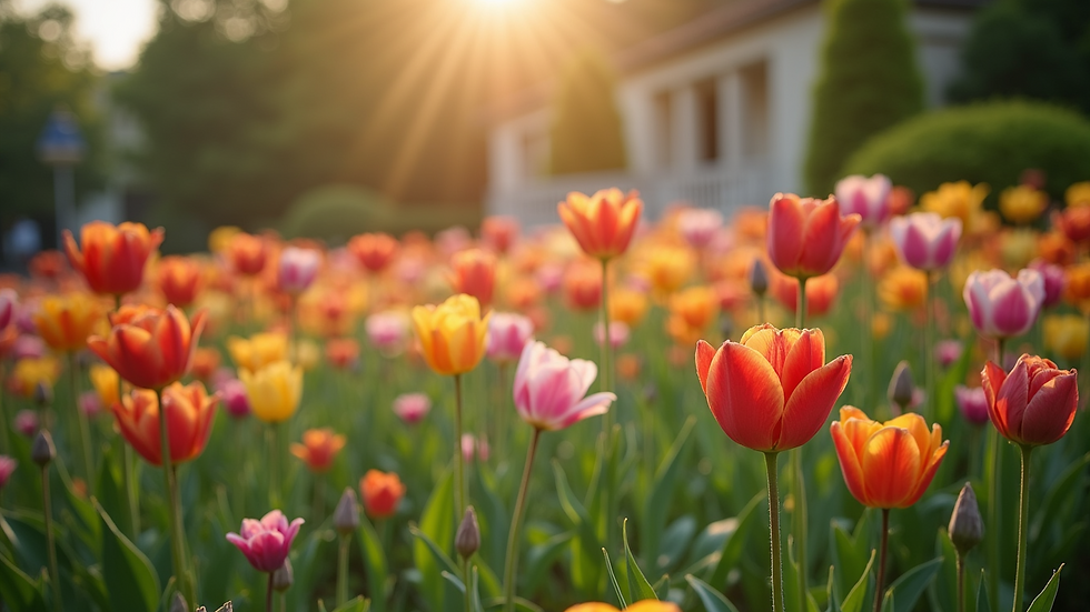 High angle view of a garden bed filled with blooming flowers