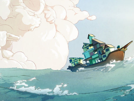 Spiritfarer boat on a beautiful ocean background