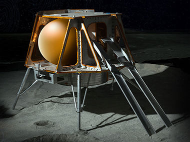 An impression of the TeamIndus spacecraft on the Moon.