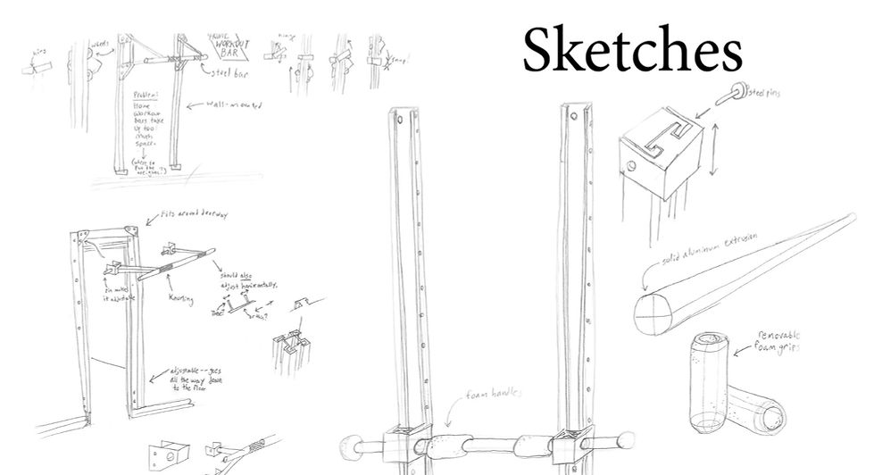 Hand-drawn industrial design sketches for the Varibar project, as part of the AEC Aluminum extruders council design contest 