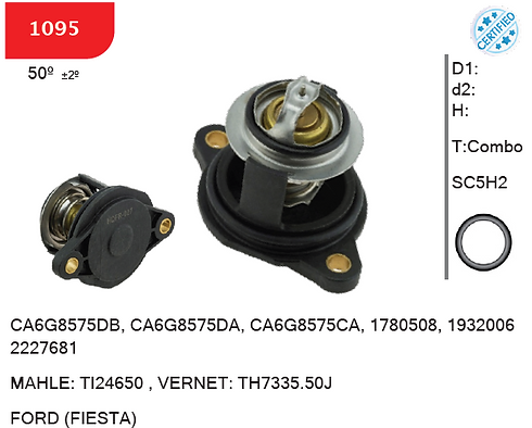 SMART 1095 - Thermostat Assembly - OE CA6G8575DB, CA6G8575DA, CA6G8575CA, 1780508 - FORD (FIESTA)