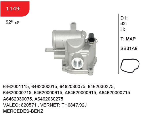 SMART 1149 - Thermostat Assembly; MAP Control; - OE 6462001115, 6462000015, 6462030075, 6462030275 - MERCEDES-BENZ