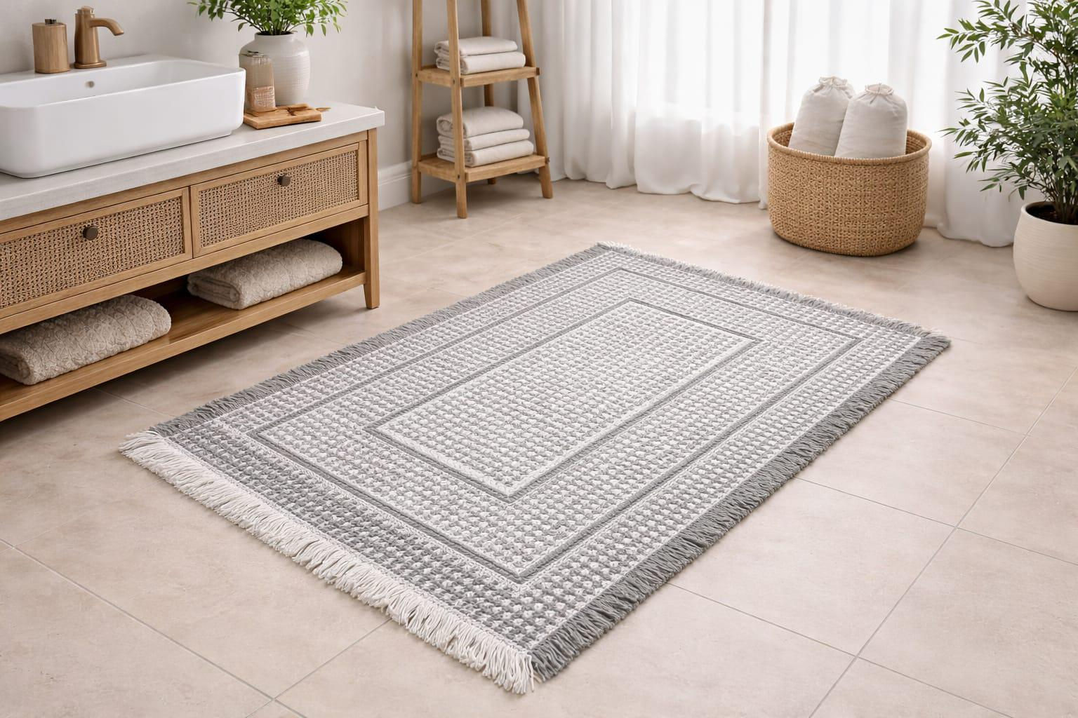 שטיח וואפל אפור בהיר בשילוב לבן ומסגרת  50/80