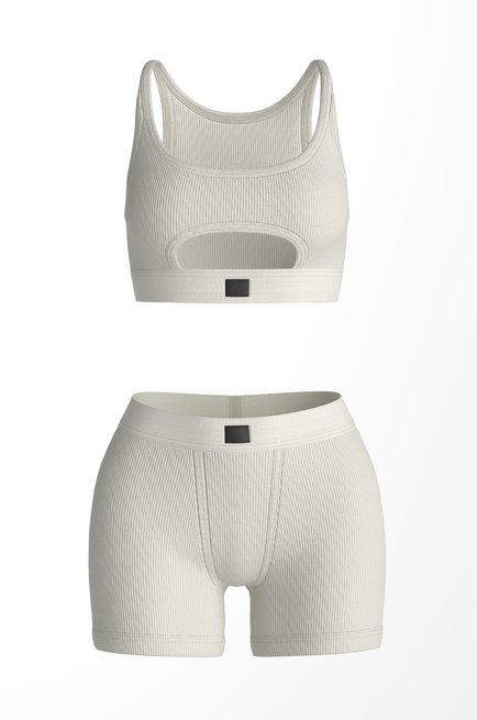 Cut-out bralette in ribbed knit with elastic band
Boxer briefs in ribbed knit with elastic waistband