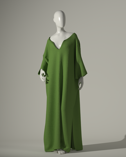 Caftan in cotton linen with batwing sleeves, side slit, and v-neck details