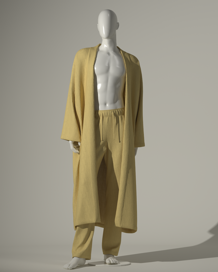 Duster robe in cotton double gauze
Relaxed pants in cotton double gauze with cotton drawstring tape