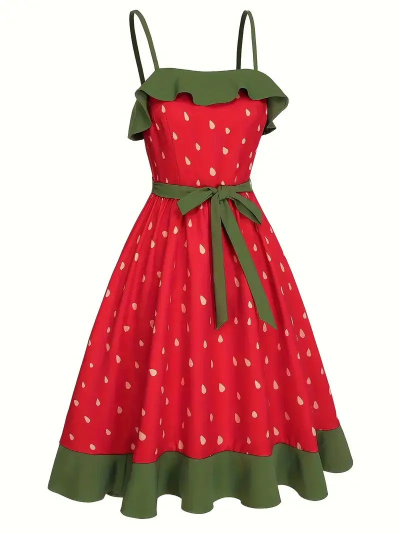 Curvy Strawberry Ruffle Dress