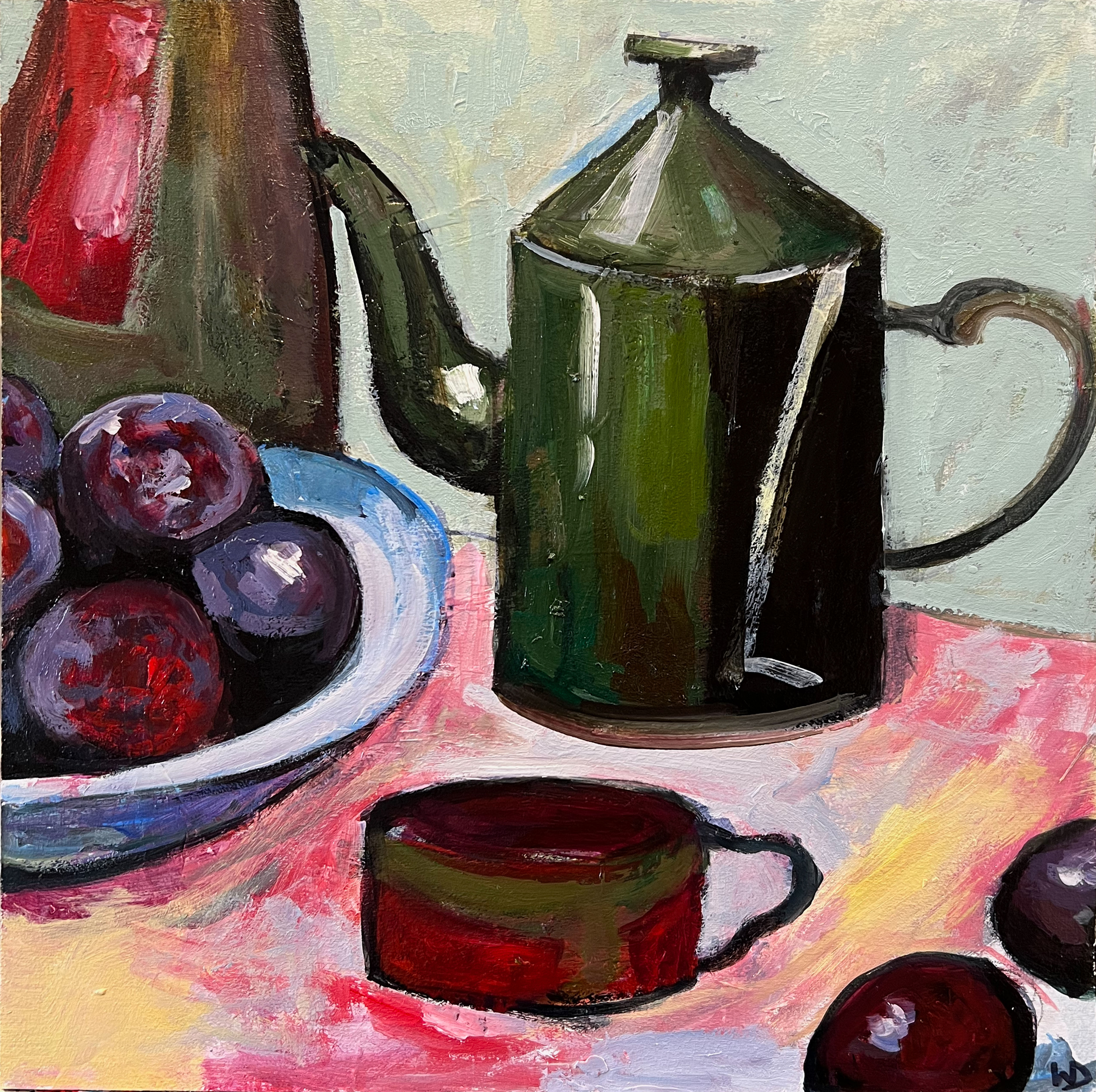 Plums, Bowl and Teapot