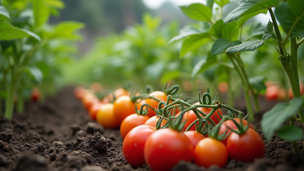 Close-up view of a community garden with fresh vegetables growing