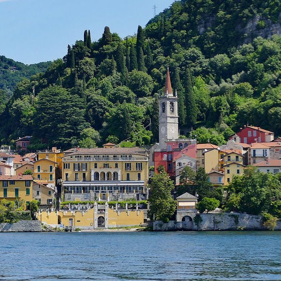 Bellagio seen from a boat on Lake Como on a sunny day