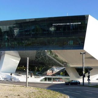 exterior of the Porsche Museum in Zuffenhausen