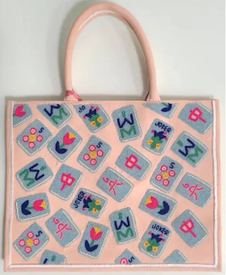Mahjong Pink Custom Book Tote Beaded Handbag