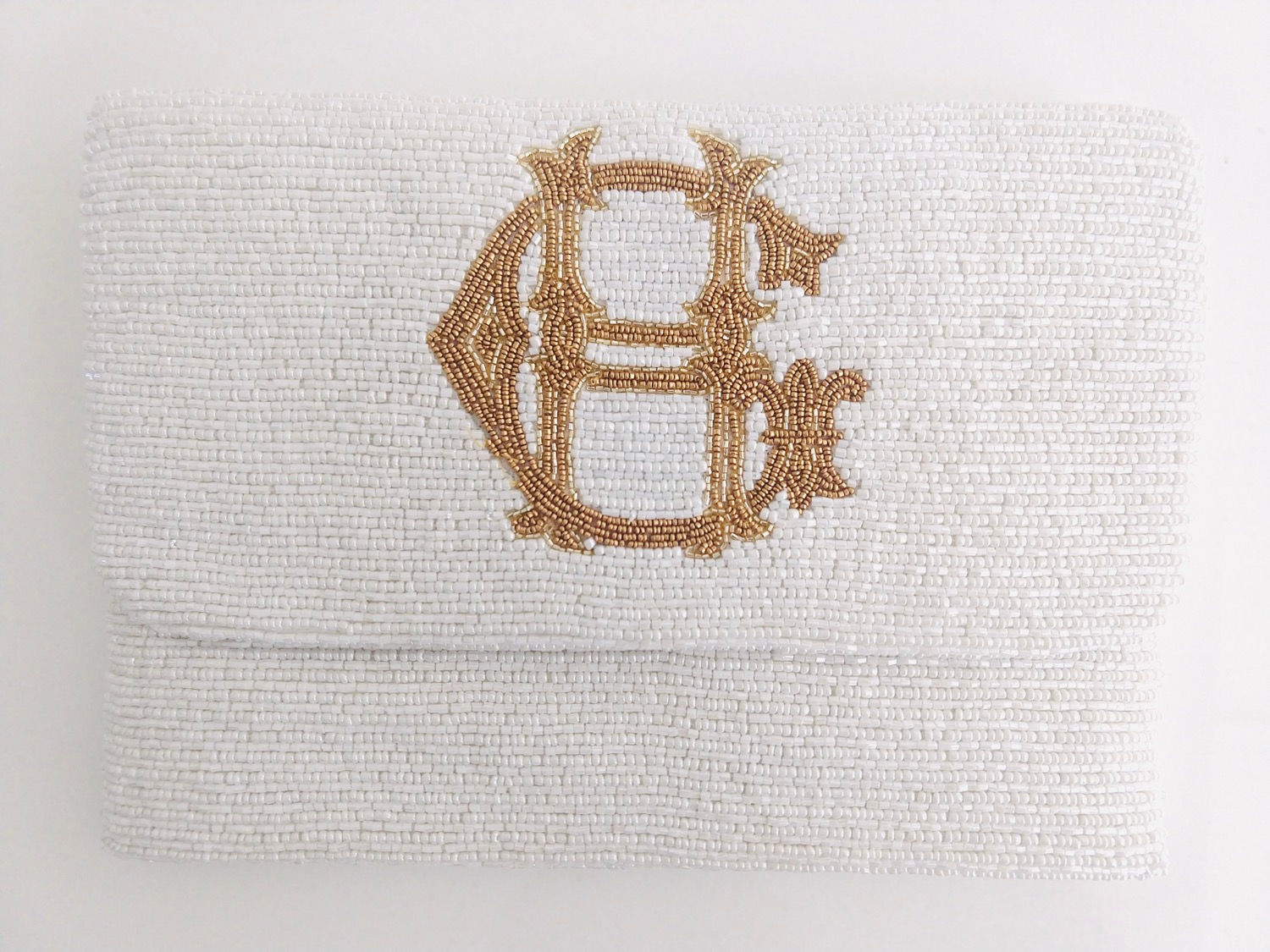 Custom Monogram Large Bead Flap Clutch Handbag 7"x10"