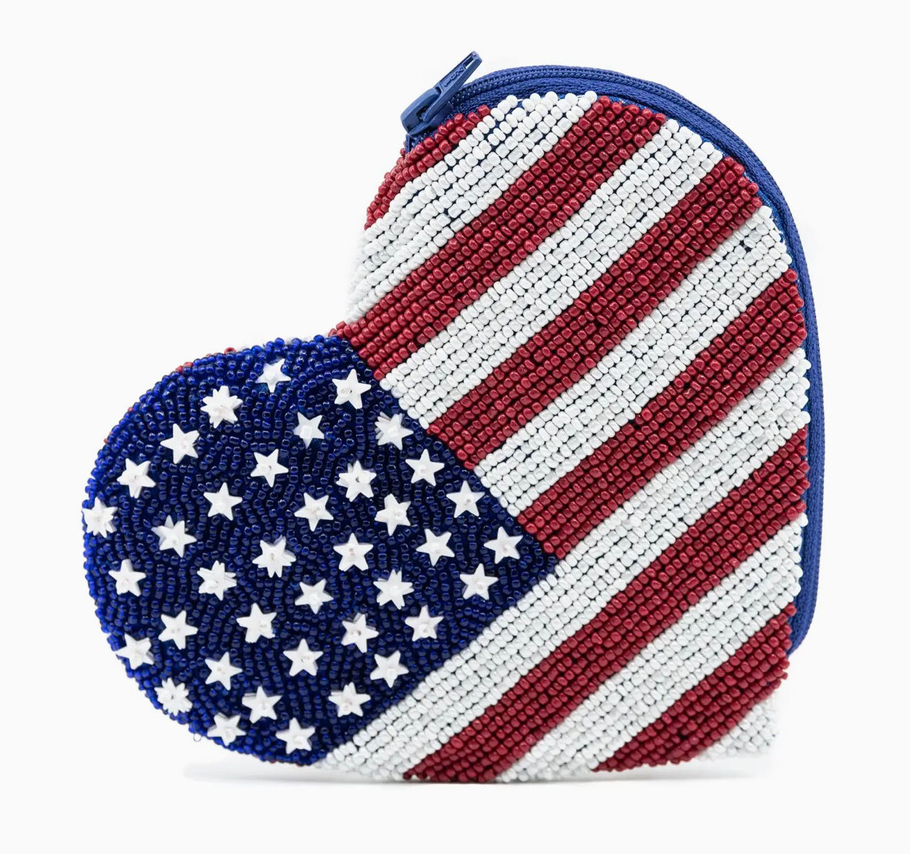 American Flag Heart Custom Beaded Key Chain Key Fob Coin Purse