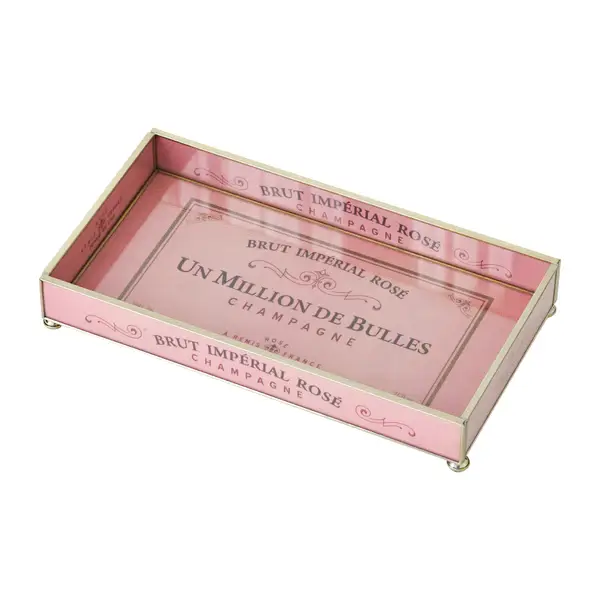 JM Piers Pink Brut 6" x 12" Metal and Glass Vanity Tray