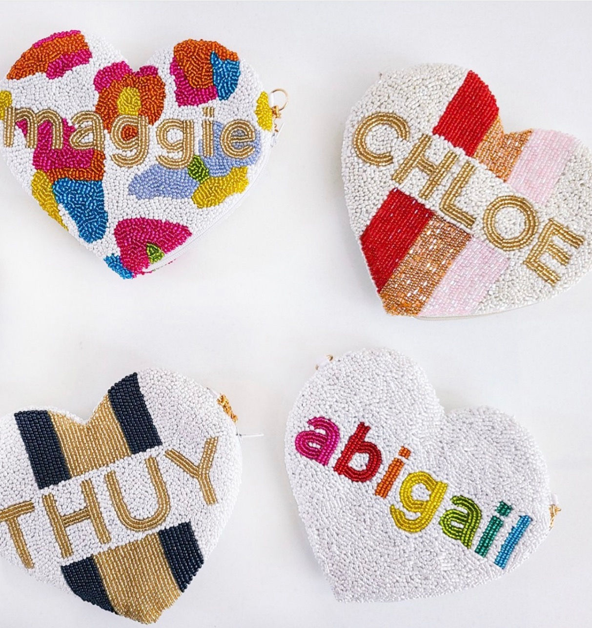 Custom Monogram Name Heart Beaded Key Coin Purse