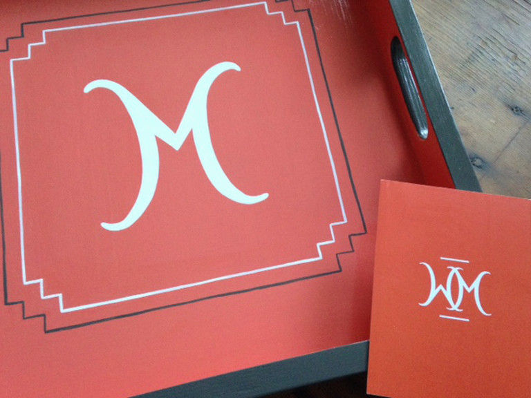 Hand Painted Custom Monogram 20"x20" Square Tray With Edge Painting and Frame