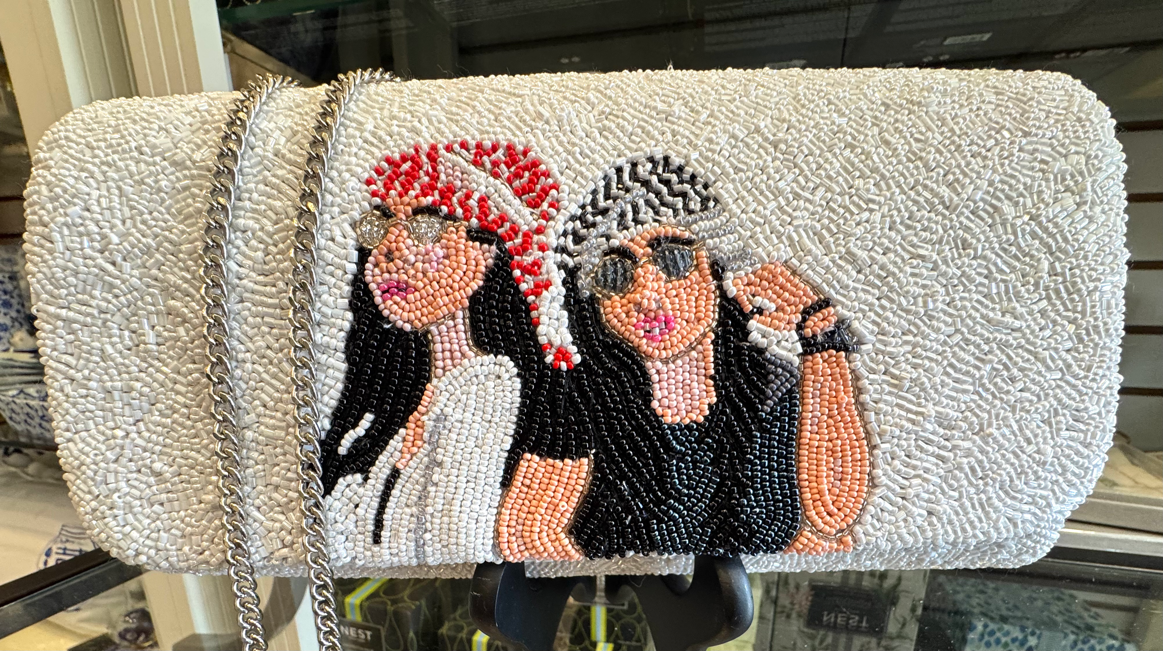Custom Monogram Envelope Family & Friends Beaded Clutch Handbag With Chain
