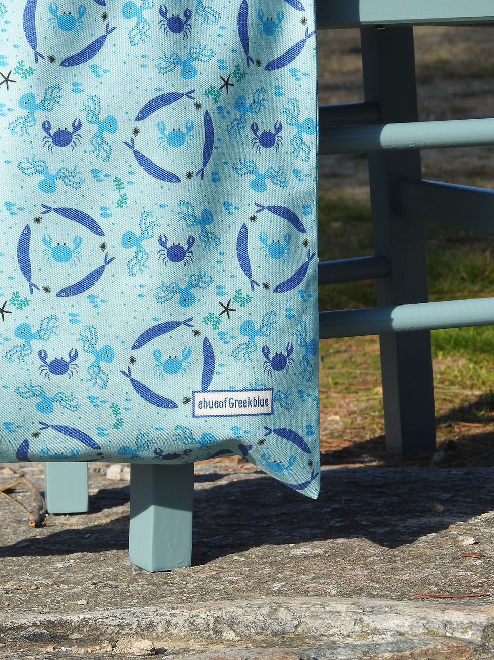 Thumbnail: Greek Sea Treasures All Over Print Cotton Canvas Tote