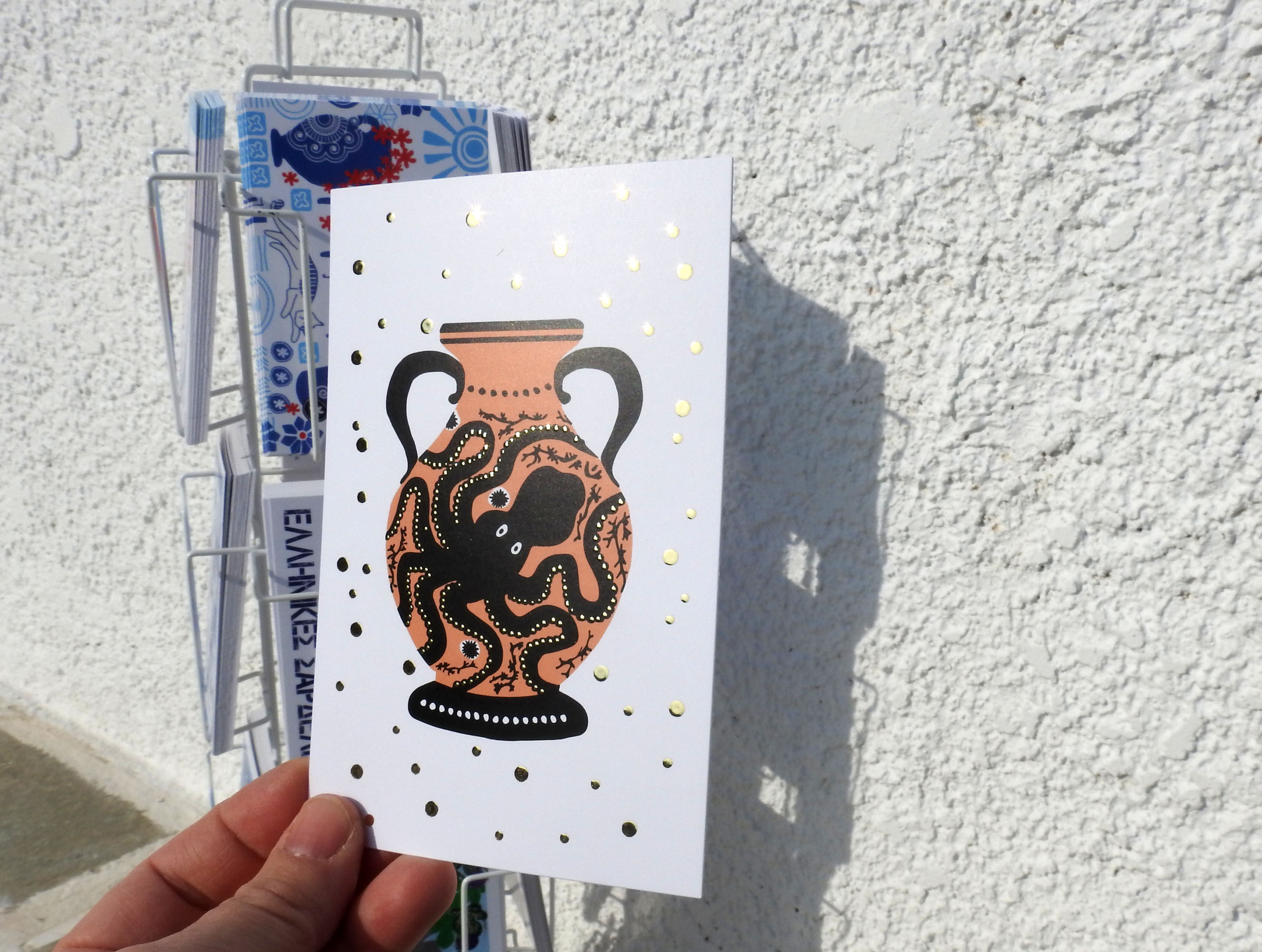 Minoan Inspired Pot with Octopus Gold Finish Postcard