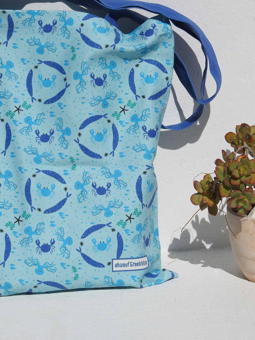 Thumbnail: Greek Sea Treasures All Over Print Cotton Canvas Tote