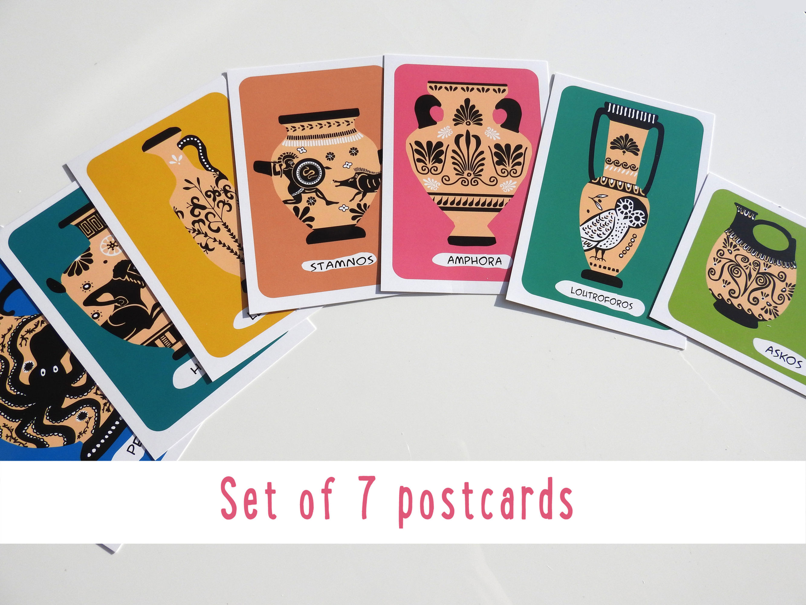 Colourful Greek Pots Postcards (Set of 7)