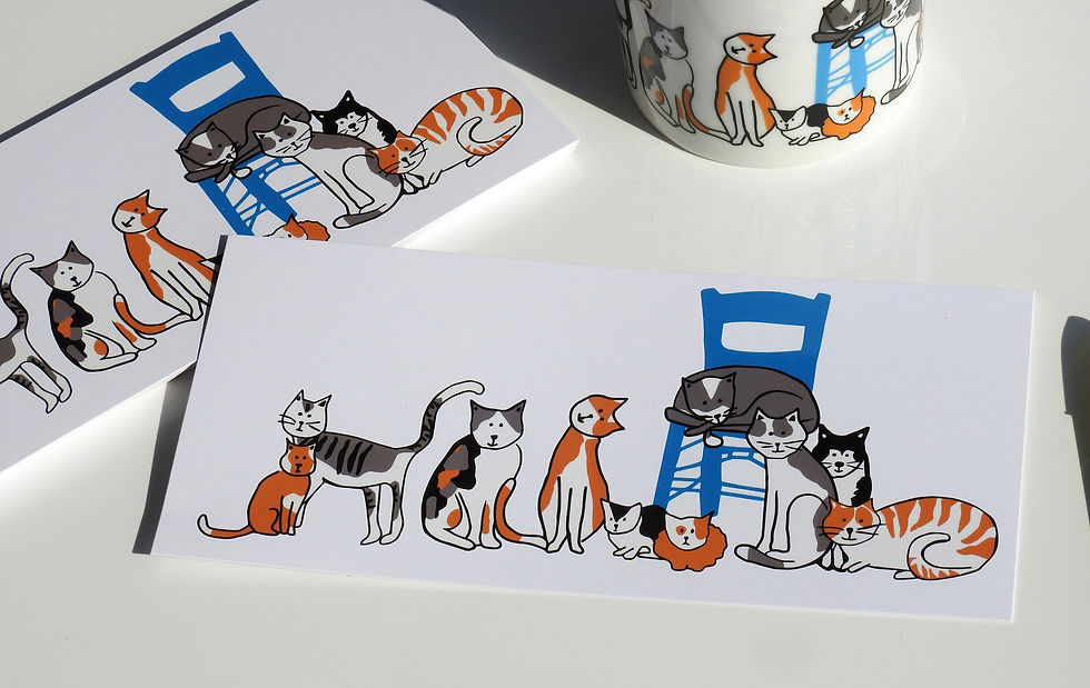 Thumbnail: Extra Long Greek Cats Postcard with 3D Varnish Finish