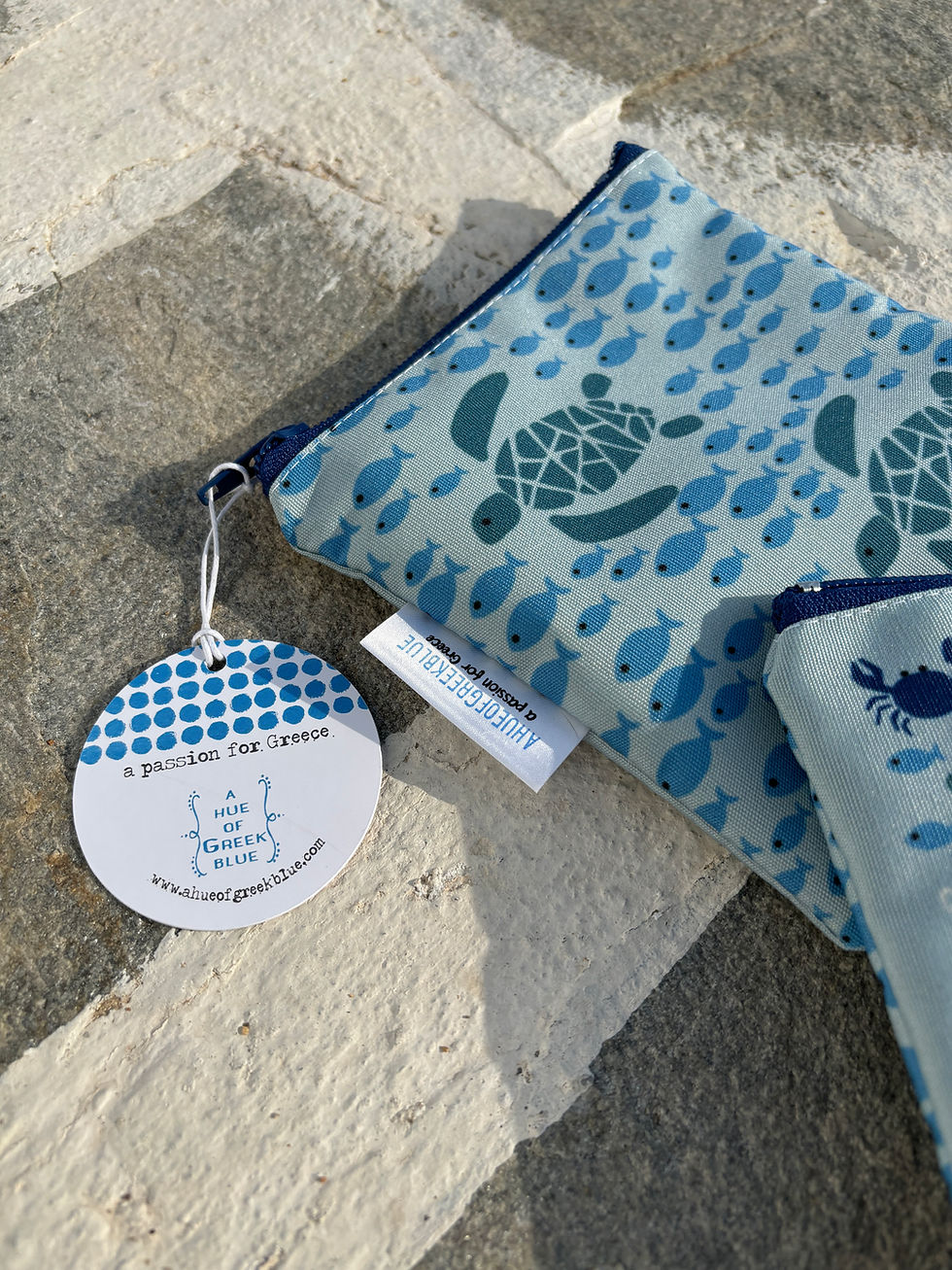 Thumbnail: Greek Sea Treasures Square Water Resistant Zipper Pouches. Set of 3.
