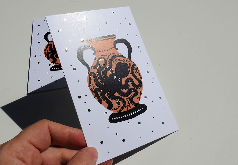 Thumbnail: Minoan Inspired Pot with Octopus Gold Finish Postcard