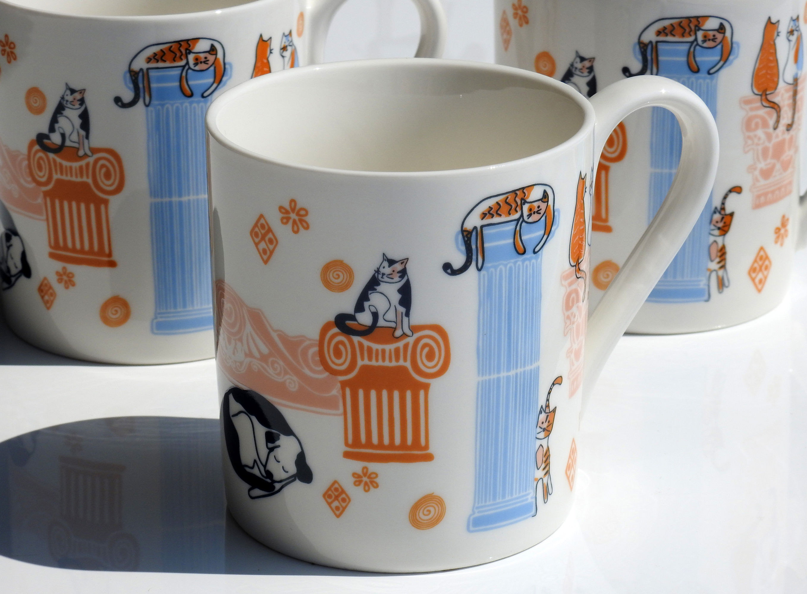 Greek Cats and Ruins 370ml Ceramic Cup with Gift Box