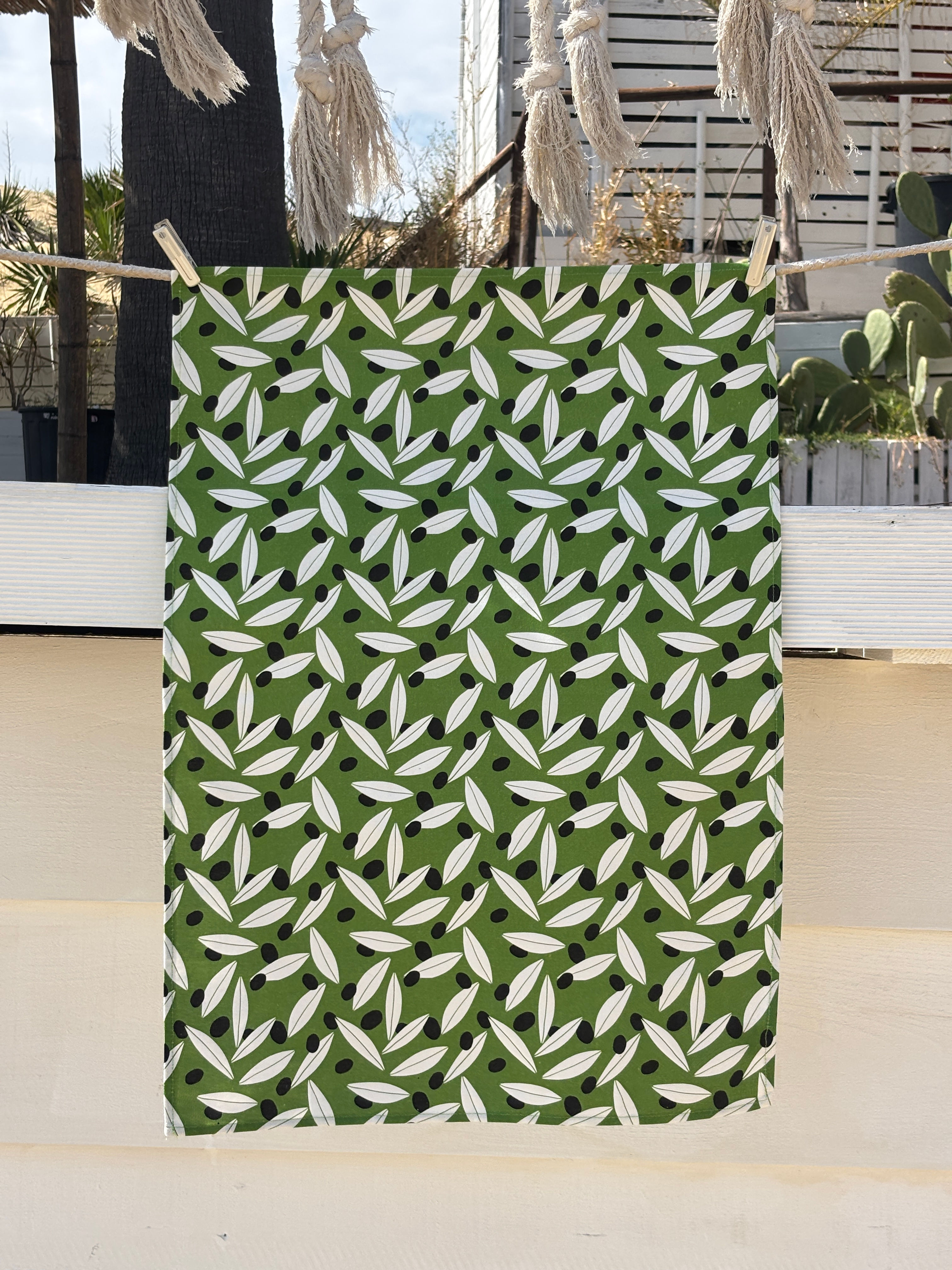 Modern Olive Cotton Tea Towel
