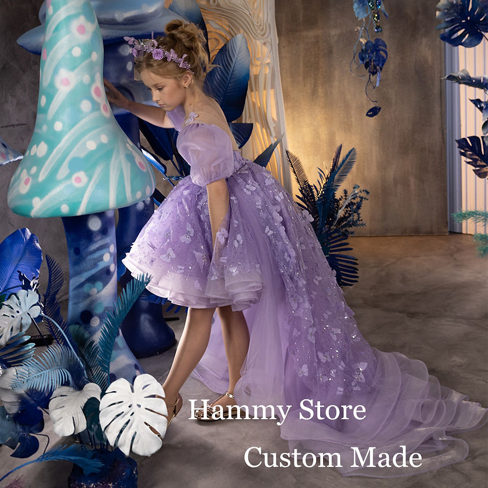 Thumbnail: Lilac Butterfly Flower Girl Dress Birthday Party Gown Princess Sleeves Scoop Nec