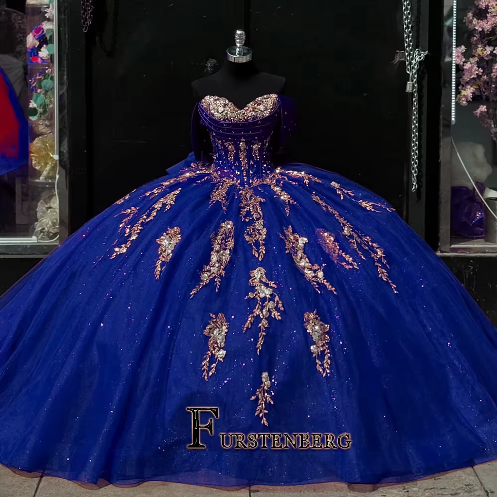 Thumbnail: FURSTENBERG Fancy15 Years Quinceanera Dresses Bow Appliques Off Shoulder Ball Go