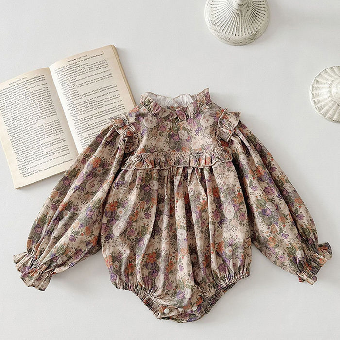 Thumbnail: 2024 New Autumn Toddler Baby Girls Romper Long Sleeved Cotton Print Infant Baby