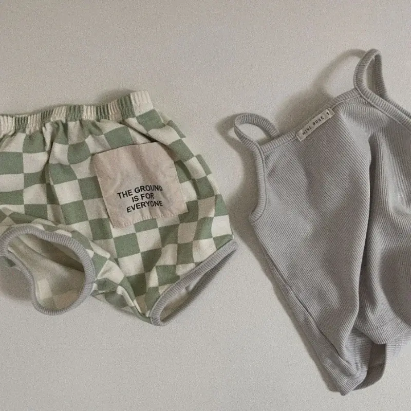 Thumbnail: Korean Style Ins Fashion Kids Tank Top & Checkered Shorts Set Boys Girls Summer