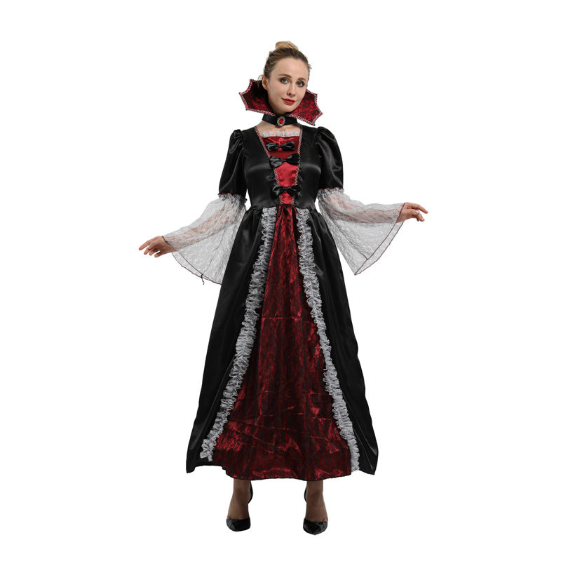 Halloween Vampire Hooded Women Dress Female Wizard Magician Dress the Elegant Va