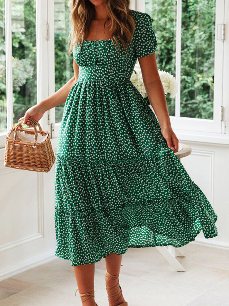 Thumbnail: Vestidos Vintage Vintage Print Puff Sleeve summer Beach sweet dresses Casual Squ