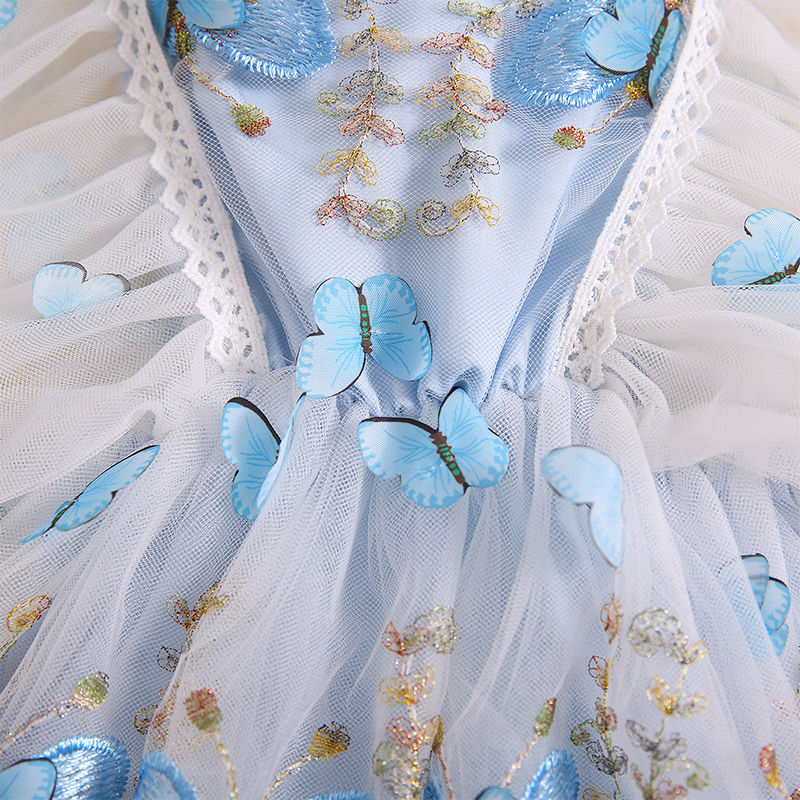 Thumbnail: Princess Baby Girls Rompers Dress Butterfly Embroidered Ruffle Fly Sleeve Square