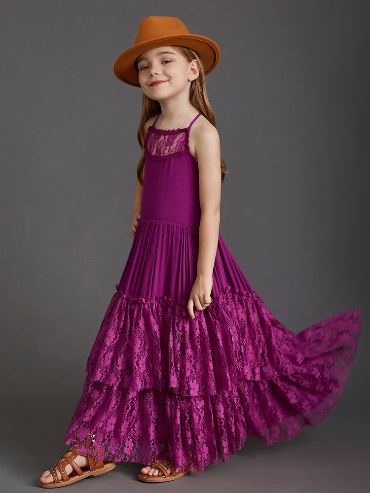 Thumbnail: Plus Size Princess Girls Lace Long Dresses Baby Kids Flower Wedding Christmas Pa