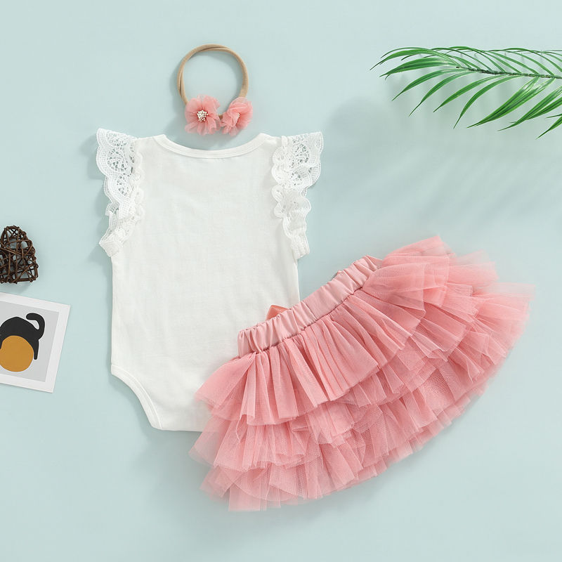 Thumbnail: 3 Pcs Baby Girls Casual Princess Outfits Cotton Letter Fly Sleeve Round Neck Bod
