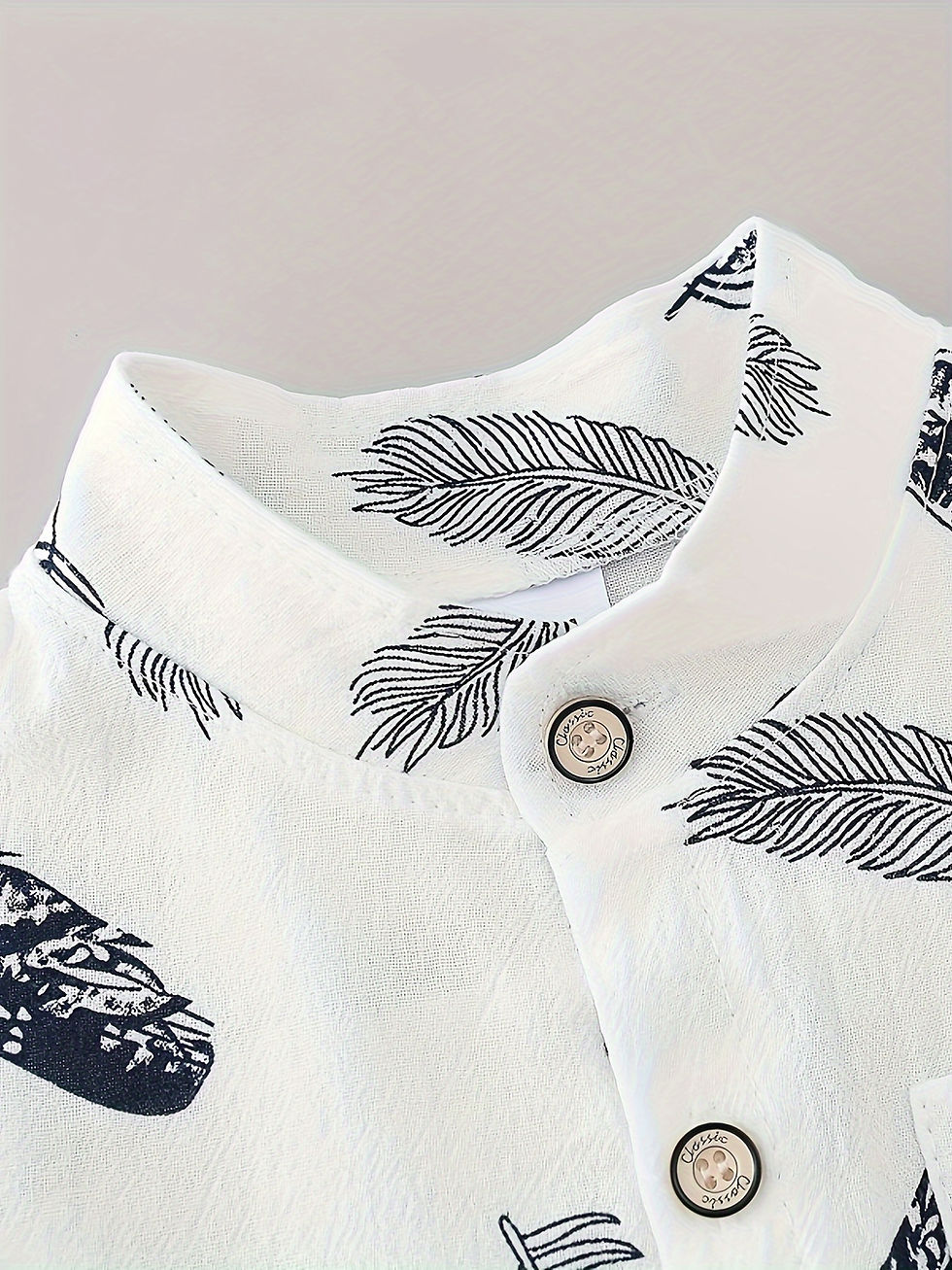 Thumbnail: 2pcs Baby Boys Casual Feather Pattern Short Sleeve Shirt & Shorts Set Clothes