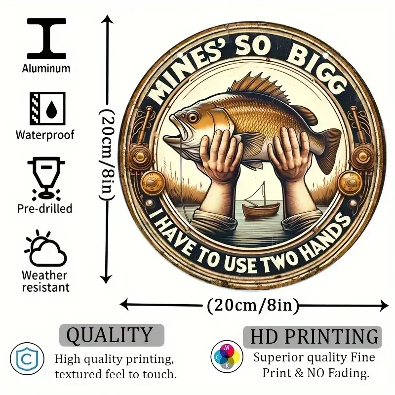 Aluminum Circle Sign Vintage Fishing Humor Waterproof Weather Resistant Perfect 