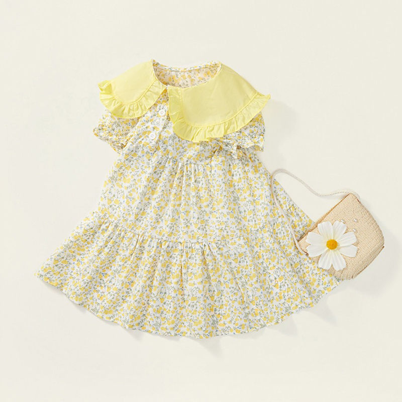 Thumbnail: Baby Girls Dress Kids Summer Cute Flowers Dress+Inclined Shoulder Bag 1-8 Years 