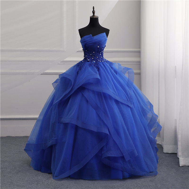 Thumbnail: Quinceanera Dresses Party Prom Lace Embroidery Strapless Ball Gown Customized Qu