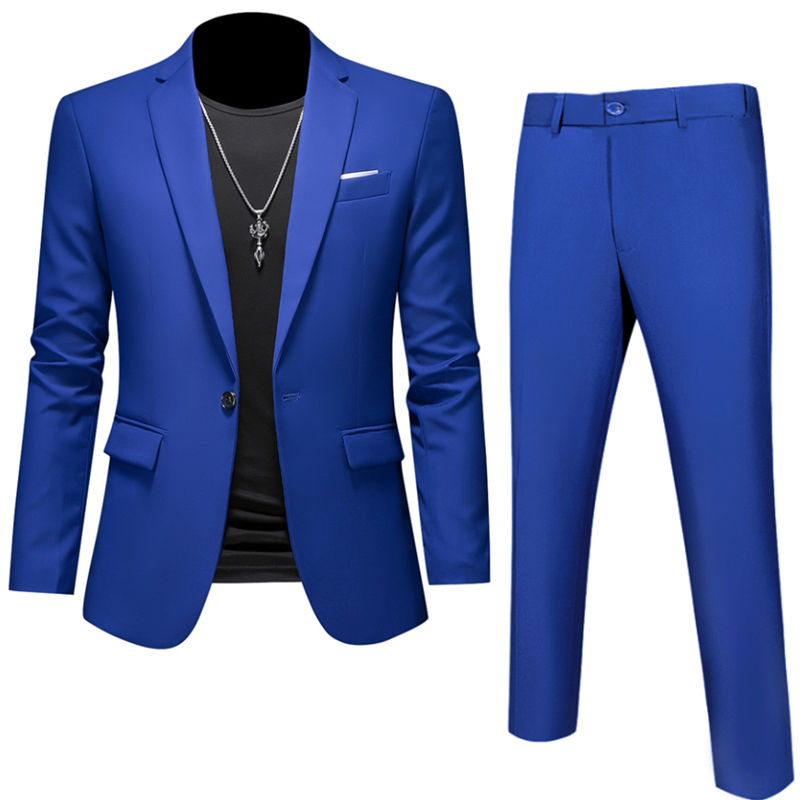 Thumbnail: 6XL-M (Blazer+Pants) High Quality Business Solid Color Slim Fit Suits 2 Pieces M