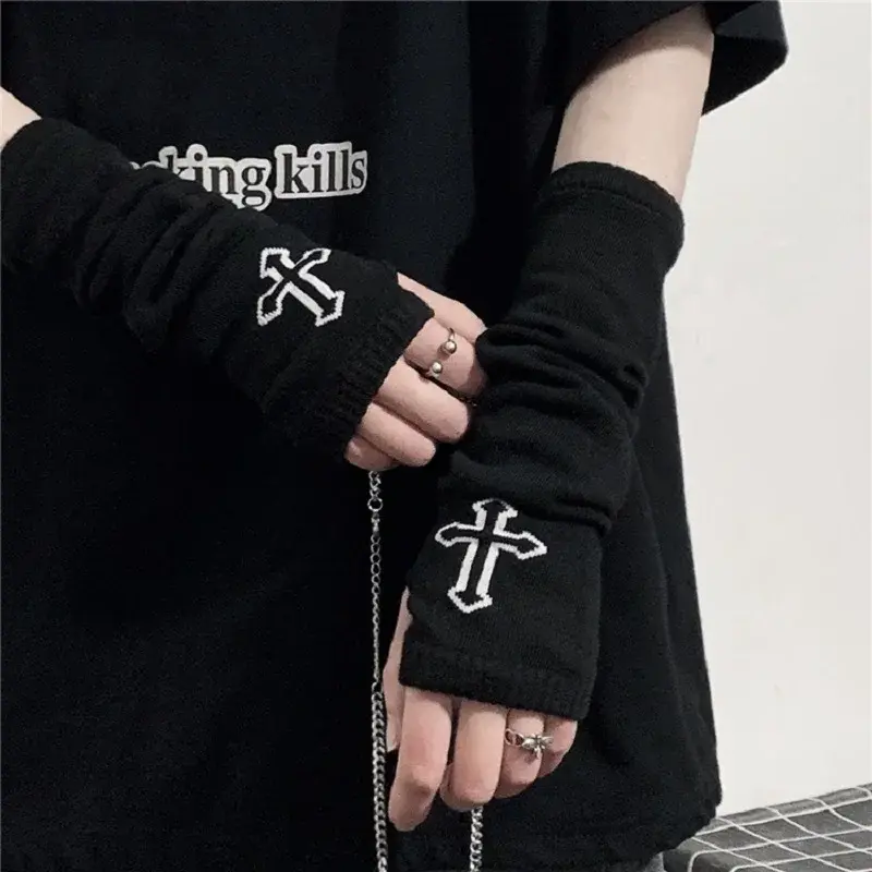 Thumbnail: Warmer Knitted Long Fingerless Gloves Elbow Mittens Christmas Acces Gift Fashion