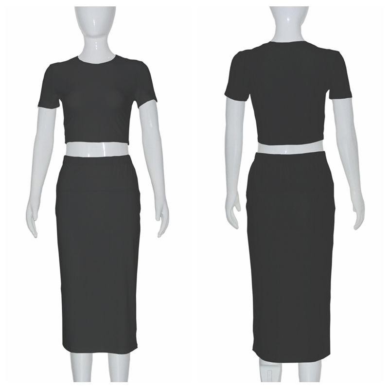 Thumbnail: Womens Dress Sets Short Sleeve Crop Tops And Mid Calf Skirt Suit Fashion 2PCS Se